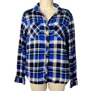 Vintage Love Notes Blue White Red Plaid Button Up Flannel Shirt